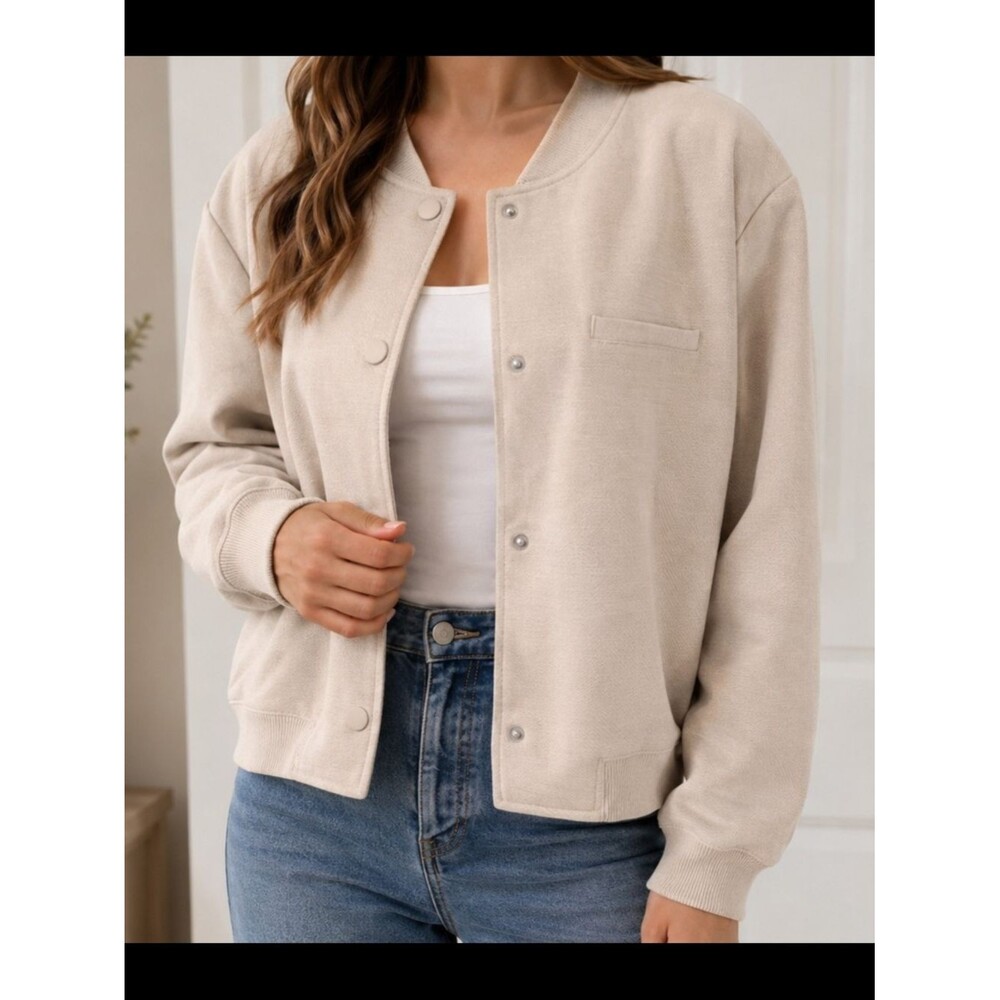 H&M Light Cream Snap-Front Bomber Jacket